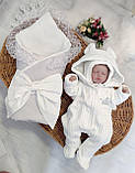 Набір на виписку з пологового будинку для хлопчика для дівчинки весна-осінь "Косичка" ( комбінезон, конверт, шапочка), фото 2