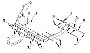 Фаркоп Peugeot Partner (1996-2008) (Фаркоп Пежо Партнер) Автопристрійтрій
