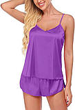 Жіноча літня піжама на тонких бретельках фіолетового кольору, фото 3