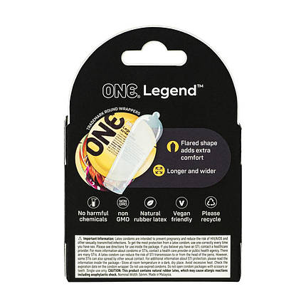 Презервативи ONE Legend XL, 3 шт, збільшений розмір, розширення на кінці, картонне паковання, фото 3