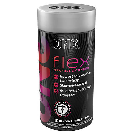 Презервативи ONE Flex Graphene Condom 10 шт., подарункове паковання тюб, фото 1