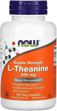 Амінокислота l-теанін Now Foods L-Theanine 200 mg Double Strenght 120 капс, фото 1