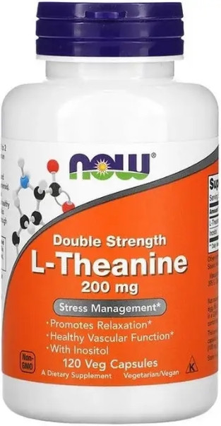Л-теанін NOW L-Theanine 200 mg Double Strenght 120 капсул вег капс, фото 1