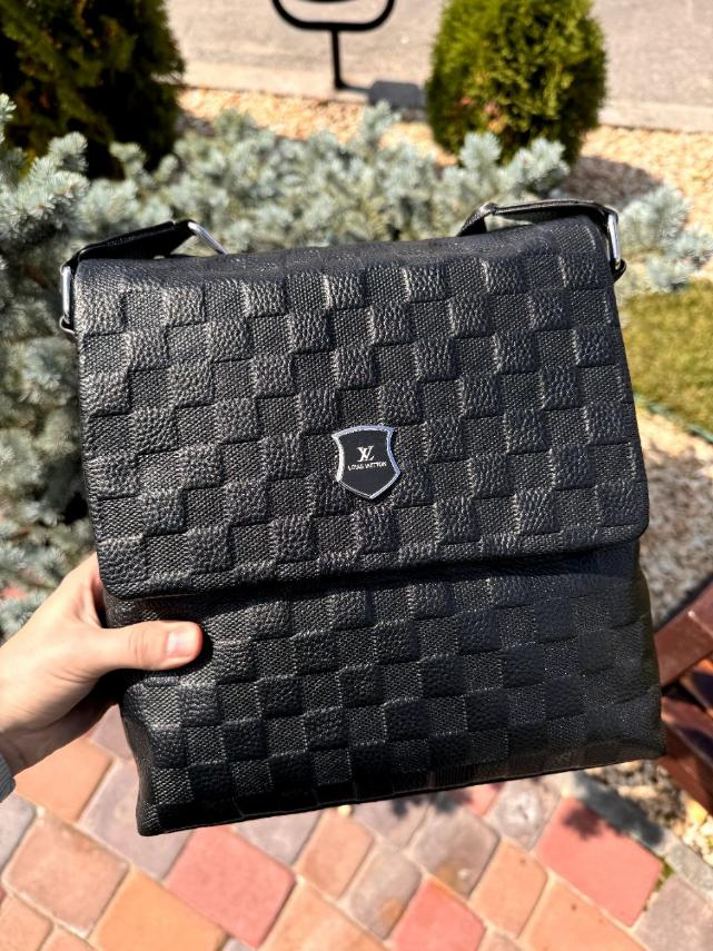 Чоловіча шкіряна сумка Louis Vuitton, тканевий ремінь, 25*26*6 см, 931194, фото 1
