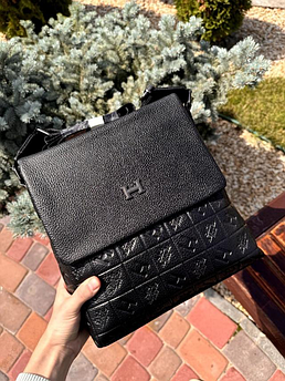 Чоловіча шкіряна сумка Hermes, тканинний ремінь, 25*26*5 см, 931198