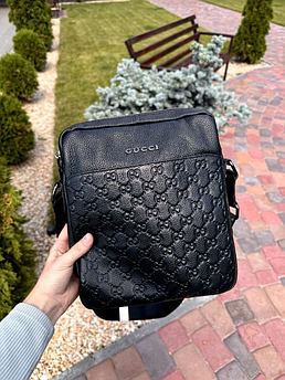 Чоловіча шкіряна сумка Gucci, тканевий ремінь, 25*22*5 см, 931183-1