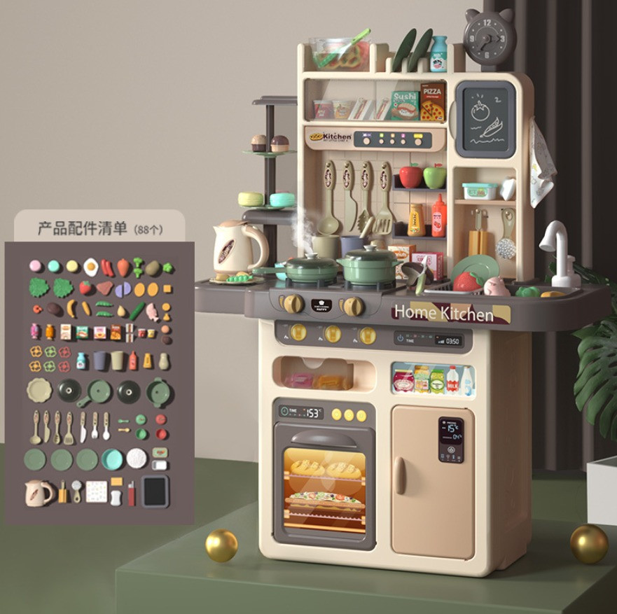 Дитяча інтерактивна кухня WD-P46-R46 ігровий набір для дітей світло звук пар вода з посудом Сірий