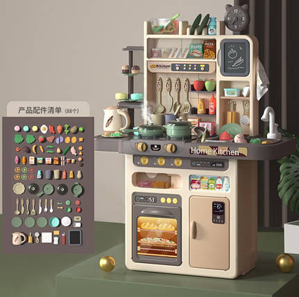 Дитяча інтерактивна кухня WD-P46-R46 ігровий набір для дітей світло звук пар вода з посудом Сірий, фото 1