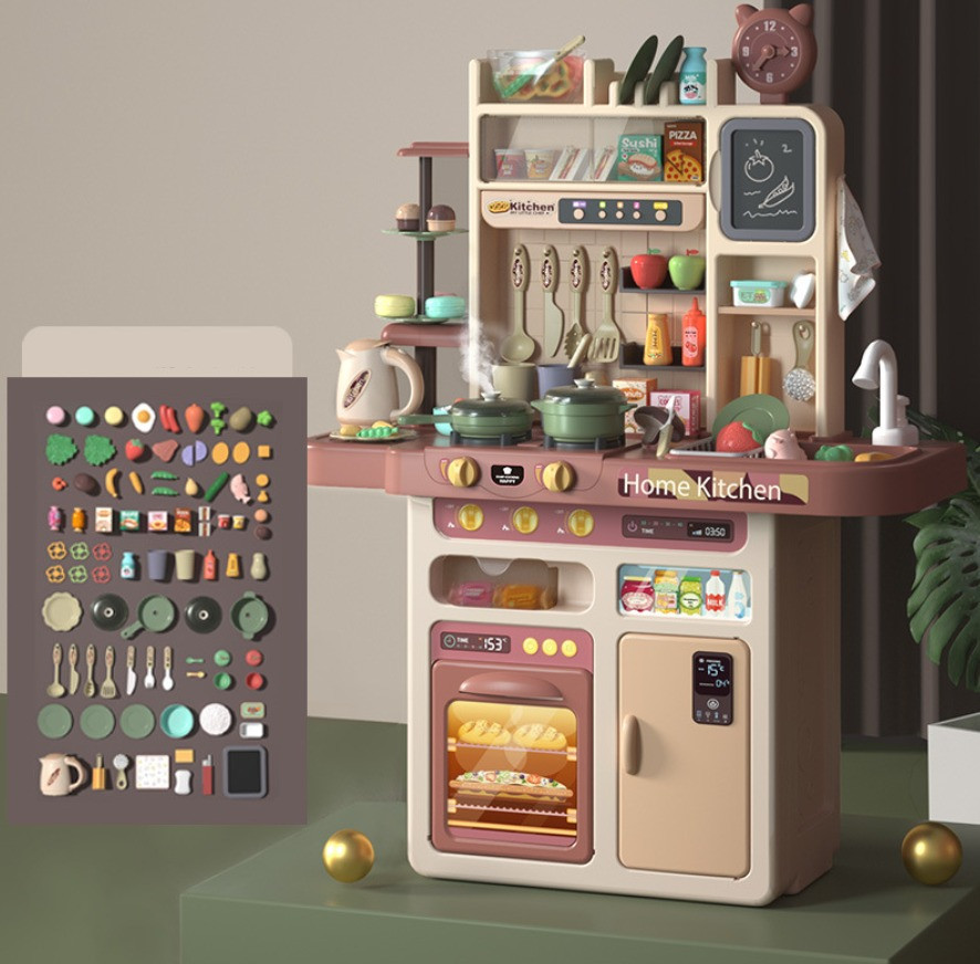 Дитяча інтерактивна кухня WD-P46-R46 ігровий набір для дітей світло звук пар вода з посудом Коричневий