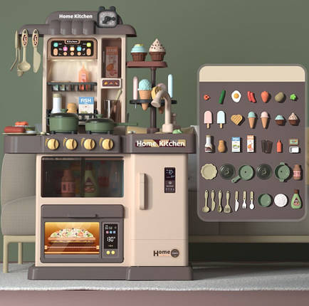 Дитяча інтерактивна кухня WD-P45-R45 ігровий набір для дітей світло звук пар вода з посудом Сірий, фото 1