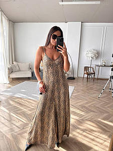 Жіночий комбінезон брючний літній великих розмірів Салінас шовк охра