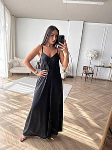 Жіночий комбінезон брючний літній великих розмірів Салінас шовк чорний