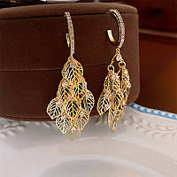 Сережки "Листочки з камінчиками"