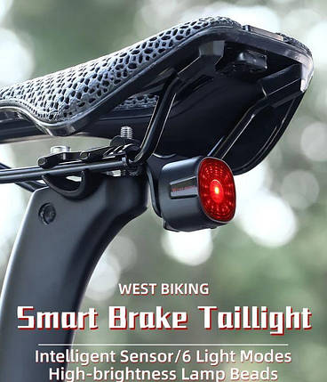 Розумна велофара WEST BIKING WT09S / задній велогабарит / мигавка (16 LED 400 mAh) від USB, фото 1