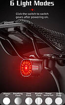 Розумна велофара WEST BIKING WT09S / задній велогабарит / мигавка (16 LED 400 mAh) від USB, фото 4