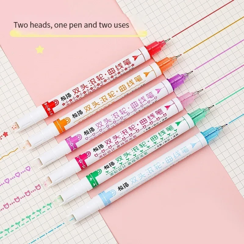 Набір із 6 спец маркерів Kawaii Flowers Line Shaped Highlighter Pens двосторонні, фото 1