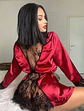 Атласний жіночий короткий халат – стильний халат з мереживом для дому, подарунок для коханої, фото 9
