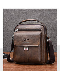 Сумка - барсетка шкіряна Kangaroo з накладною кишенею коричнева