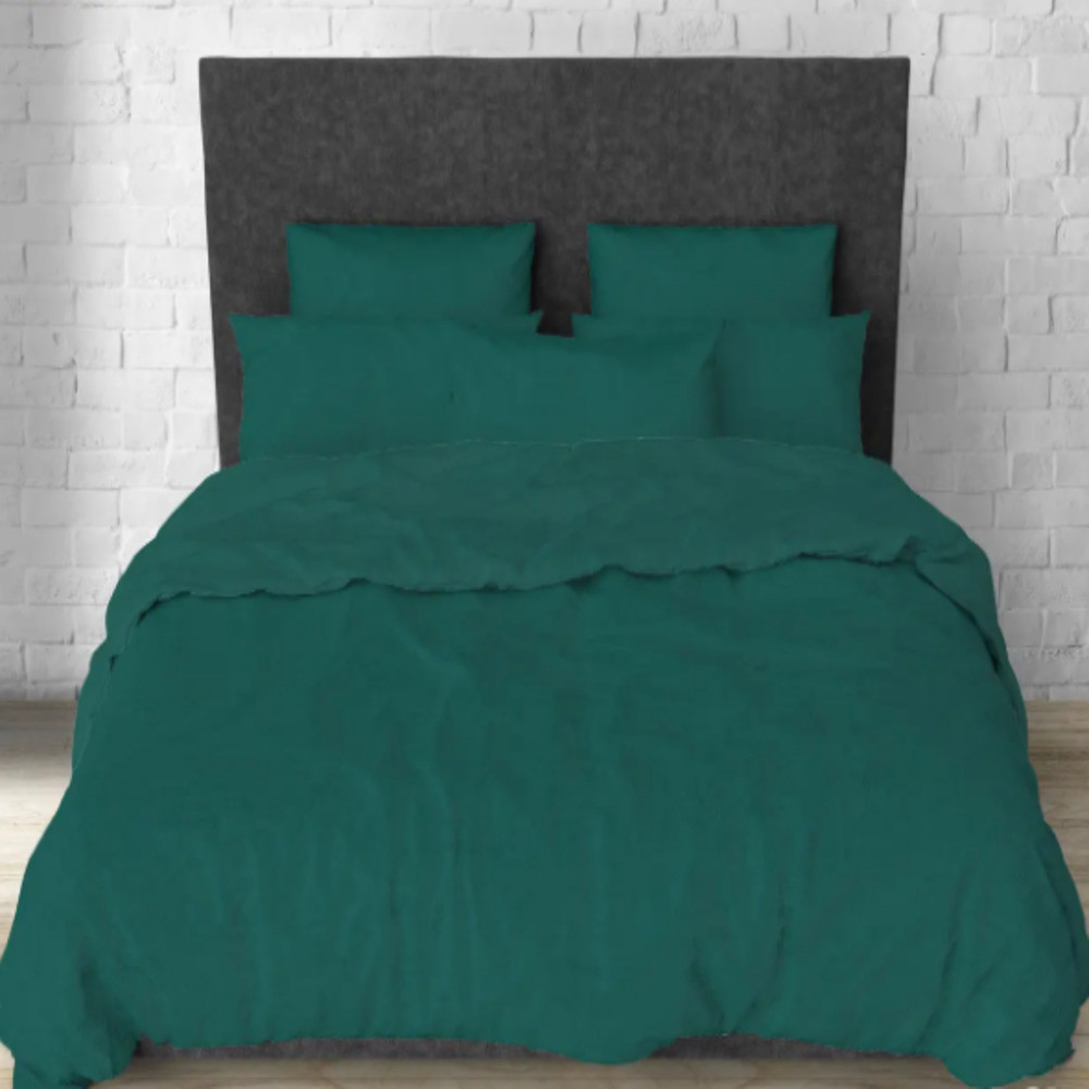 Однотонна постільна білизна полуторна 150х220 темно-зелена (23072) Бавовняний комплект на блискавці, фото 1