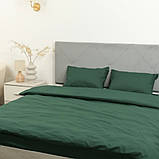 Однотонна постільна білизна полуторна 150х220 темно-зелена (23072) Бавовняний комплект на блискавці, фото 3