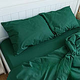 Однотонна постільна білизна полуторна 150х220 темно-зелена (23072) Бавовняний комплект на блискавці, фото 5