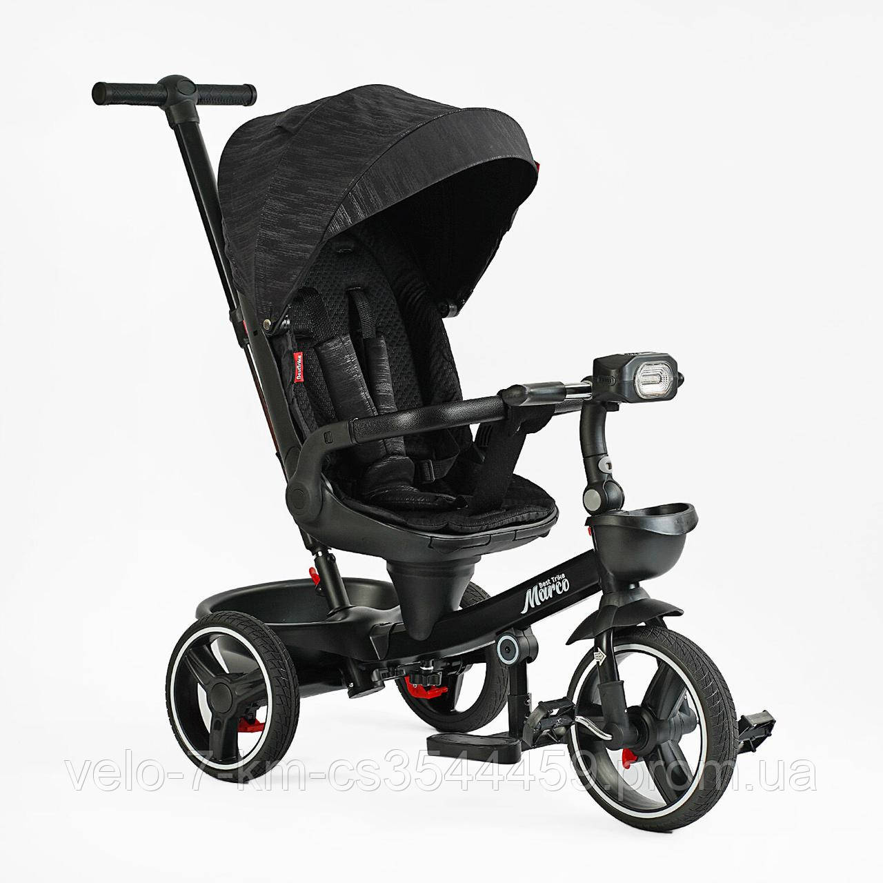 Велосипед триколісний BestTrike "Marco" поворотне сидіння, складне кермо, колеса з прогумованим PU, кошик, телескопічна ручка, фар