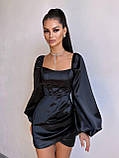 Жіночий атласний костюм з корсетом та спідницею міні з драпіруванням, фото 2