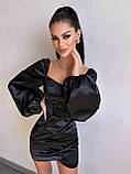 Жіночий атласний костюм з корсетом та спідницею міні з драпіруванням, фото 6