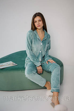 Жіноча піжама велюрова домашній костюм р.S,M,L,XL сорочка та штани, фото 1