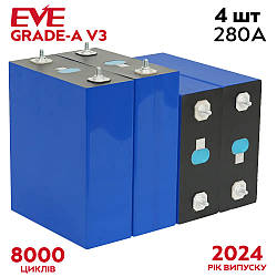 Акумулятор LiFePO4 EVE Grade-A 280AH 3.2V LF280K (літій-залізо-фосфатний) / акумуляторна комірка (набір 4 шт)