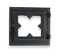 Двері чавунні топкові 25х26 см зі склом "Вишиванка" для печей та камінів