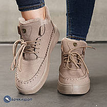 Жіночі зимові черевики на шнурках кавового кольору, фото 4
