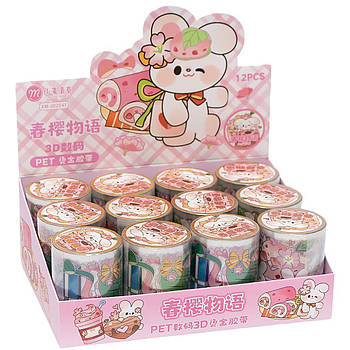 Упаковка декоративного 3D скотчу 6 см x1.3 м з малюнком для скрапбукінгу та декору XM-JD2541B Упаковка 12 шт.