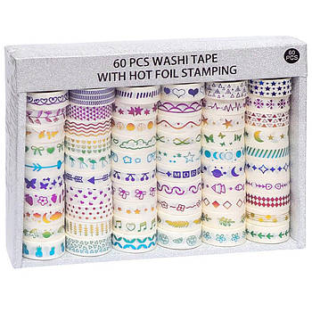 Упаковка декоративного паперового скотчу 1.5 см x 2 м з малюнком для декору XM-JD2845B Упаковка 60 шт.