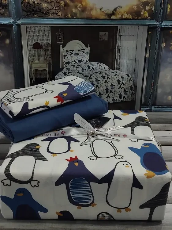Постільна білизна фланелева байкова полуторний розмір Belizza Penguen, фото 1