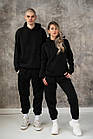 Чоловічий зимовий спортивний костюм Худі + Штани на флісі чорний Комплект з начосом утеплений, фото 2