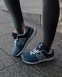 Жіночі замшеві кросівки New Balance 574 Premium Blue Reflective, кеди Cheldren біленс сині. Жіноче взуття