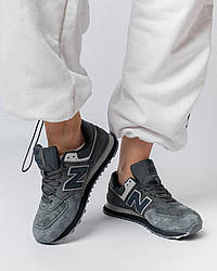 Жіночі замшеві кросівки New Balance 574 Premium Dark Gray Navy, кеди Cheldren біленс сірі. Жіноче взуття