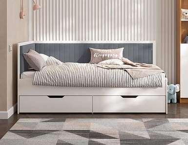 Кутове ліжко Brooklyn з шухлядами корпус Білий м'яка спинка велюр ТМ Viorina Deko