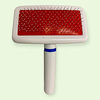 Пуходерка пластикова 10х13 см біла з напиленням для розчісування котів та собак, фото 3