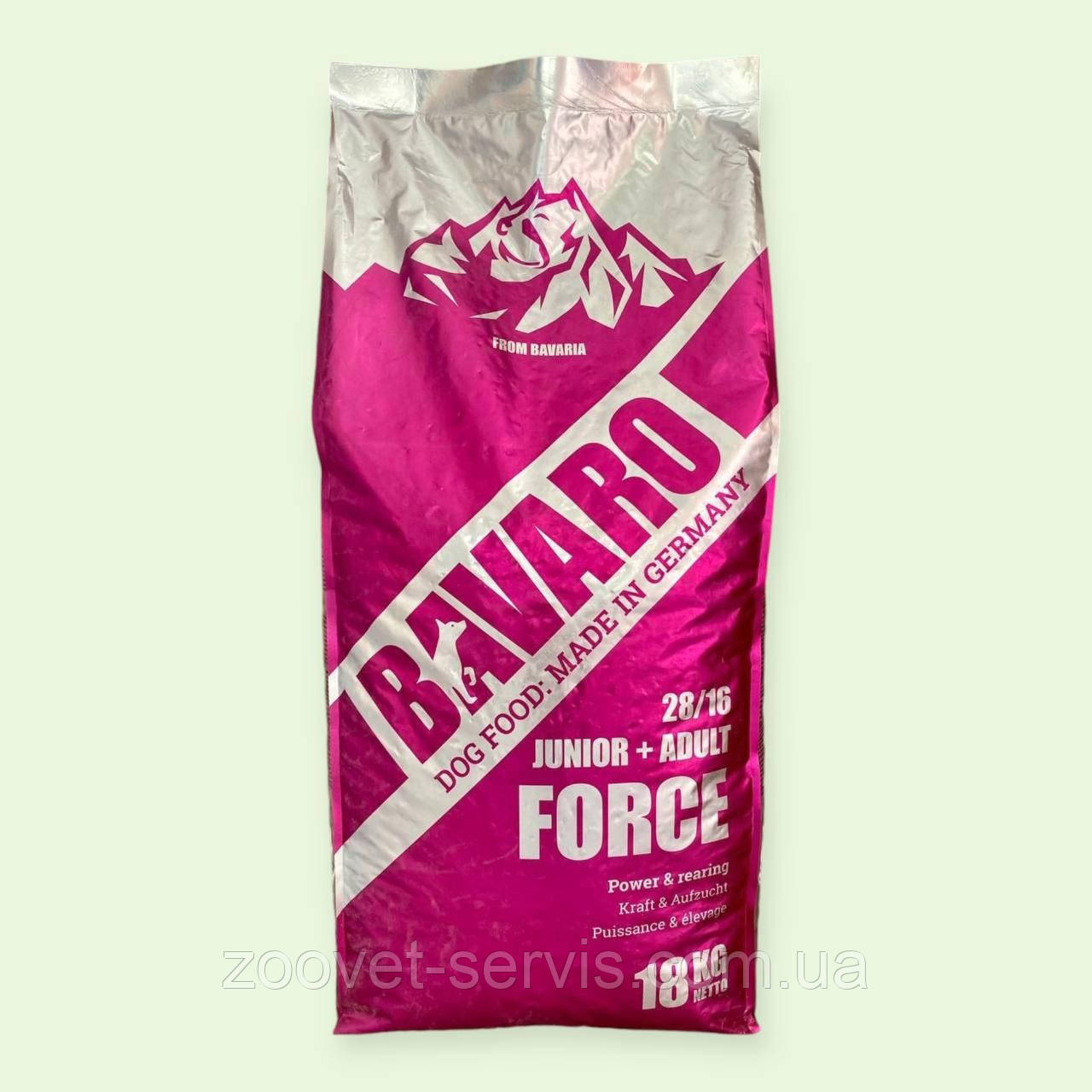 Корм сухий для цуценят з 2-го місяця життя Баваро Force Junior and Adalt 28/16 18кг ціна 1 кг, фото 1