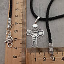 Срібний хрестик з цепочкою із шовку. Хрест "Образ" та шовковий шнурок зі срібними вставками і замком. 55 см, фото 5