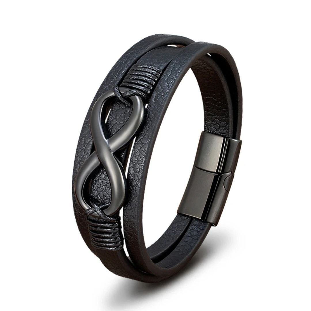 Браслет шкіряний XONI із чорною вставкою безкінечності
