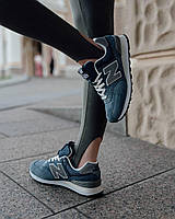 Жіночі замшеві кросівки New Balance 574 Premium Blue Reflective, кеди Cheldren біленс сині. Жіноче взуття