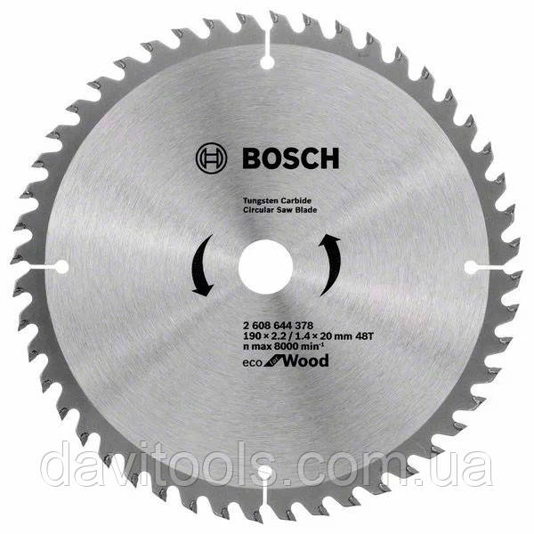 Пиляльний диск D190 d20/16 z48 для дерева BOSCH Eco for Wood
