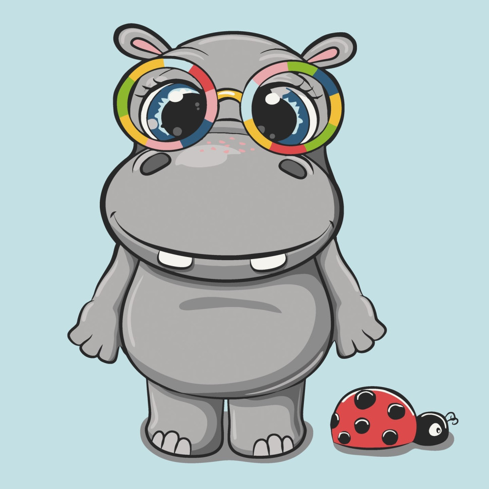 Картина за номерами 30х30 см. Бегемотик з жучком AC15087, фото 1