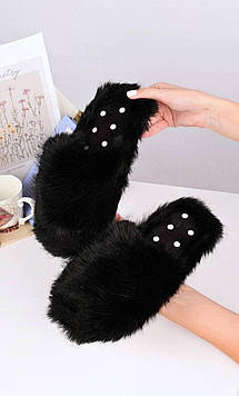 М'які жіночі домашні капці з хутром чорного кольору Тп164