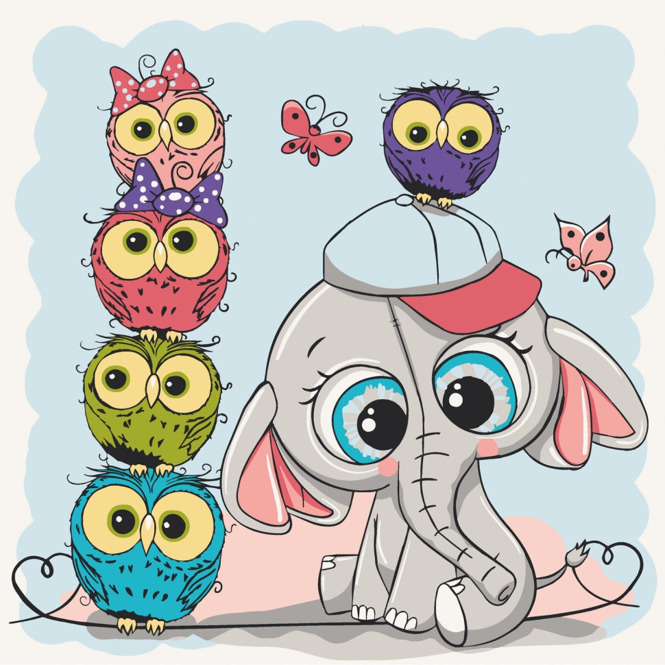 Картина за номерами 30х30 см. Слоник з совенятами AC15561, фото 1