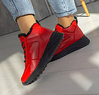 Кросівки черевики червоні жіночі шкіряні зимові з хутром Натуральна шкіра Зима Розміри 39 41