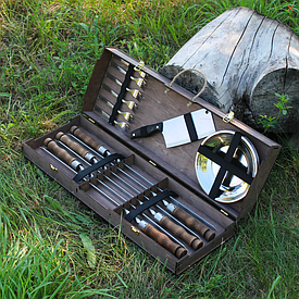 Набір шампурів ЛІСНИК в коробці з фанери для подарунка куму, чоловіку, батьку, шефу.